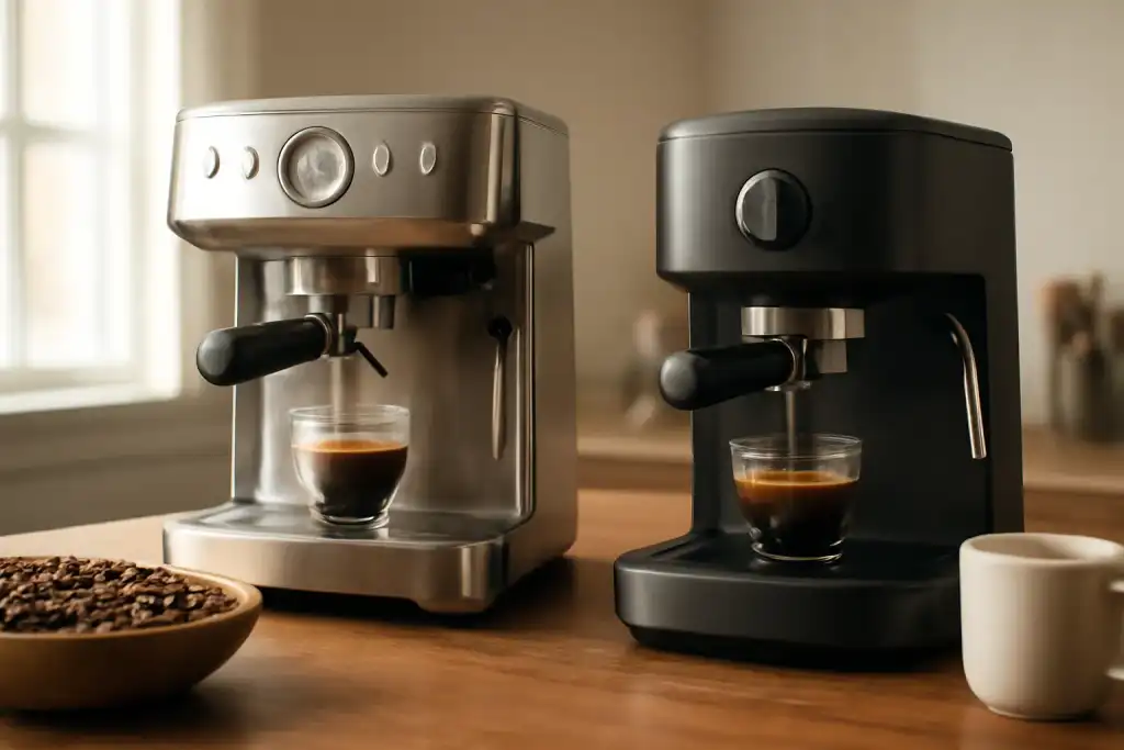 Editorial photograph related to Breville vs DeLonghi espresso machine