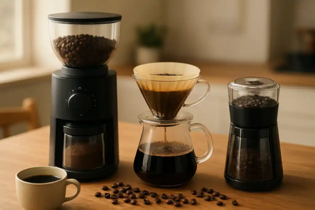 Editorial photograph related to burr grinder vs blade grinder for coffee