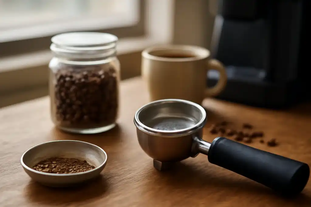 Editorial photograph related to portafilter basket cleaning schedule