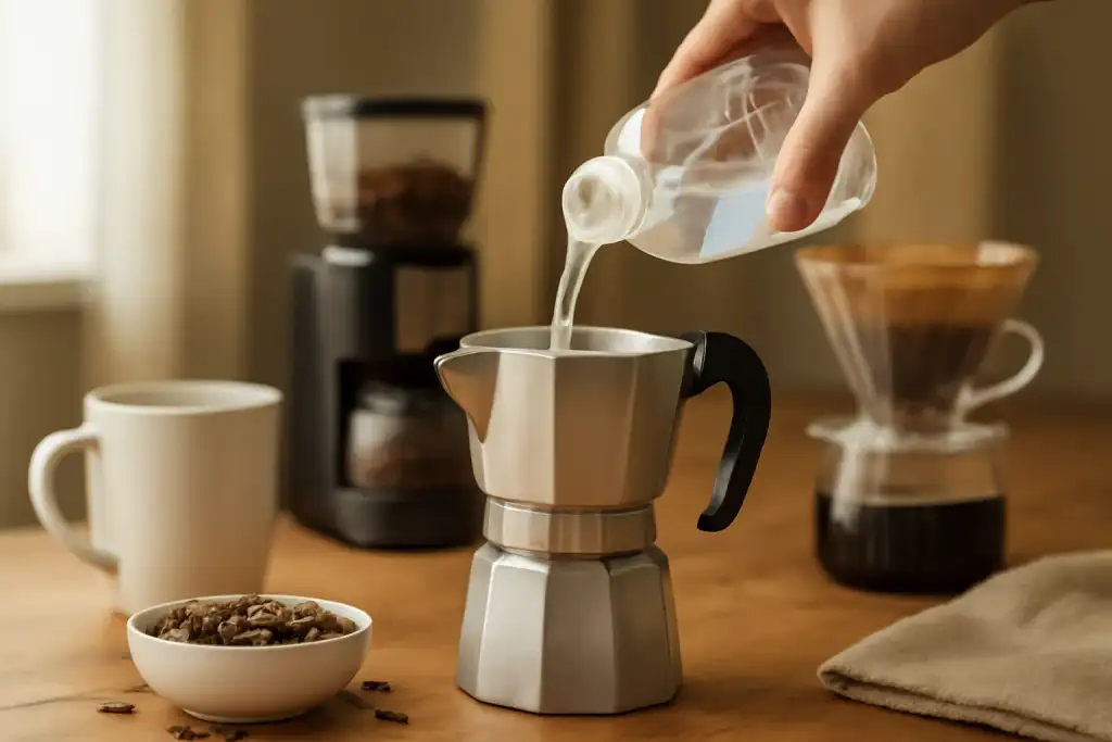 Editorial photograph related to descale a moka pot