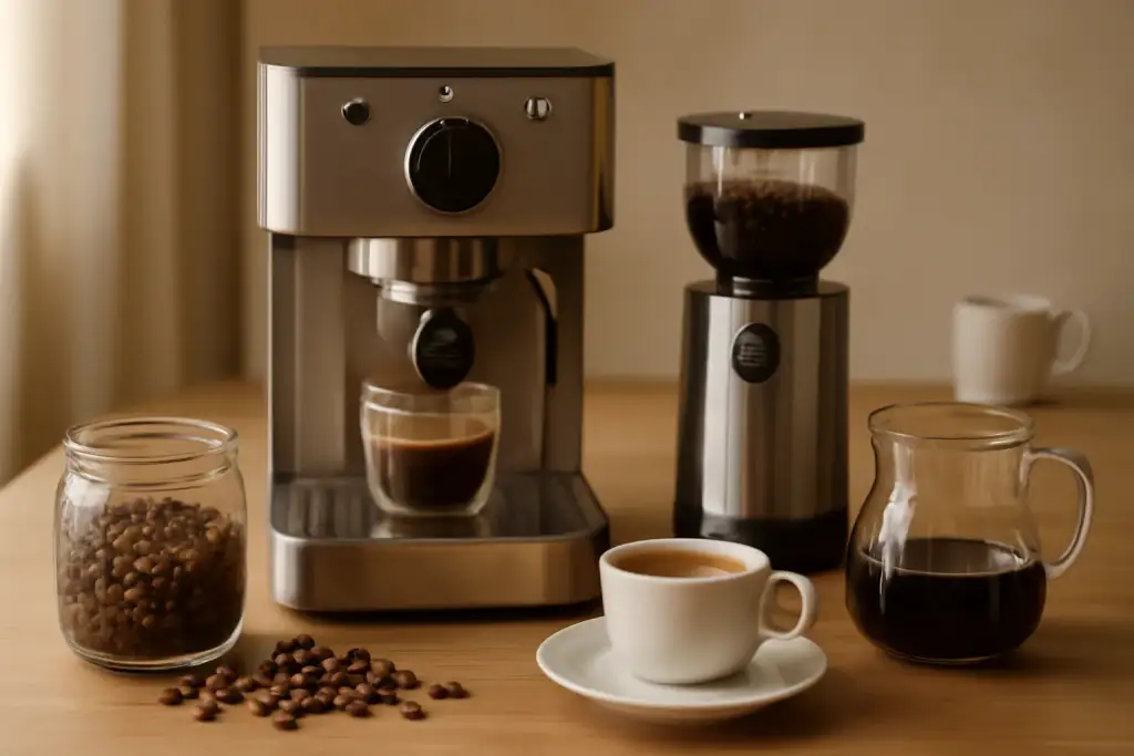 Editorial photograph related to small espresso station setup